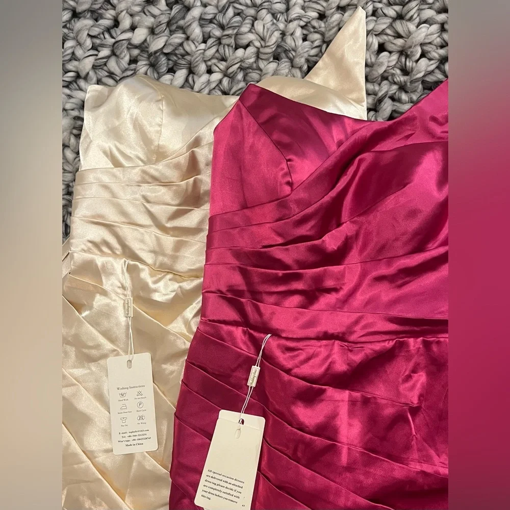 Satin One Shoulder Dress Long with Slit Ruched Mermaid Formal Evening Event Gown - Picture 4 of 10